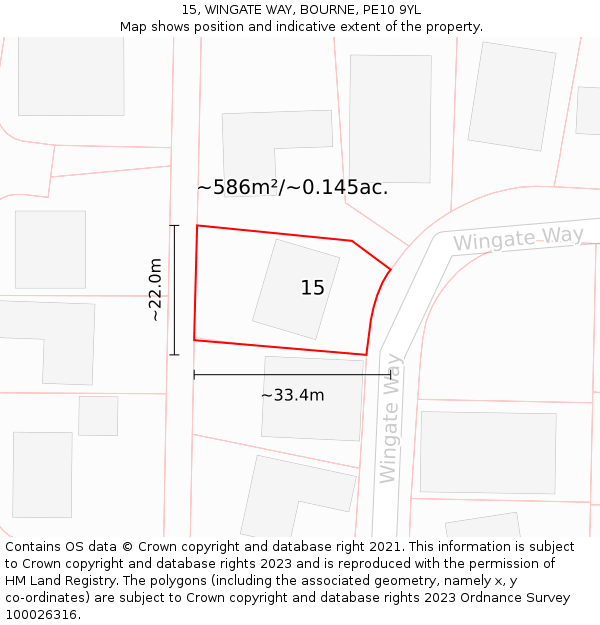 15, WINGATE WAY, BOURNE, PE10 9YL: Plot and title map