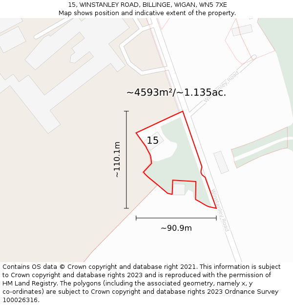 15, WINSTANLEY ROAD, BILLINGE, WIGAN, WN5 7XE: Plot and title map