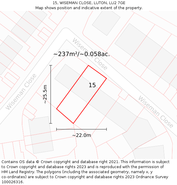 15, WISEMAN CLOSE, LUTON, LU2 7GE: Plot and title map