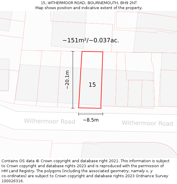 15, WITHERMOOR ROAD, BOURNEMOUTH, BH9 2NT: Plot and title map