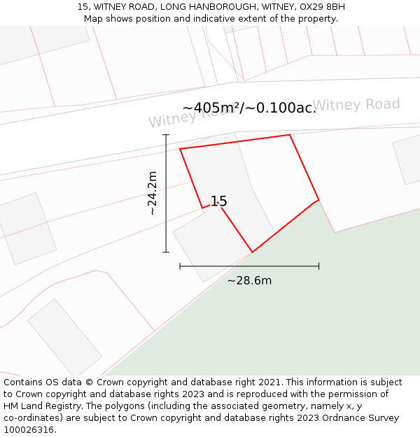 15, WITNEY ROAD, LONG HANBOROUGH, WITNEY, OX29 8BH: Plot and title map