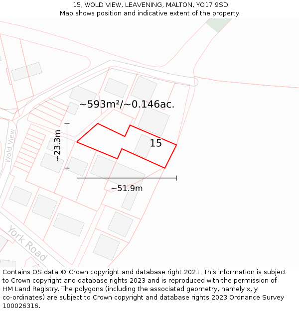 15, WOLD VIEW, LEAVENING, MALTON, YO17 9SD: Plot and title map