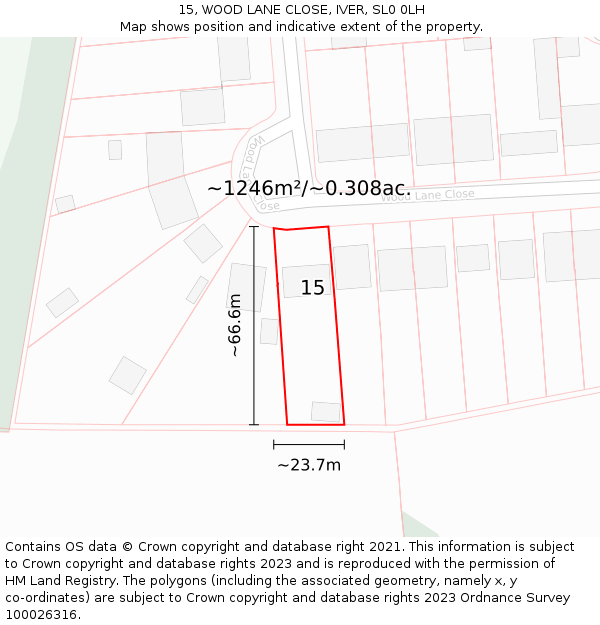 15, WOOD LANE CLOSE, IVER, SL0 0LH: Plot and title map