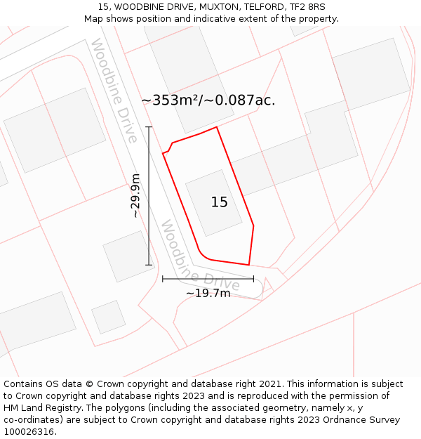 15, WOODBINE DRIVE, MUXTON, TELFORD, TF2 8RS: Plot and title map