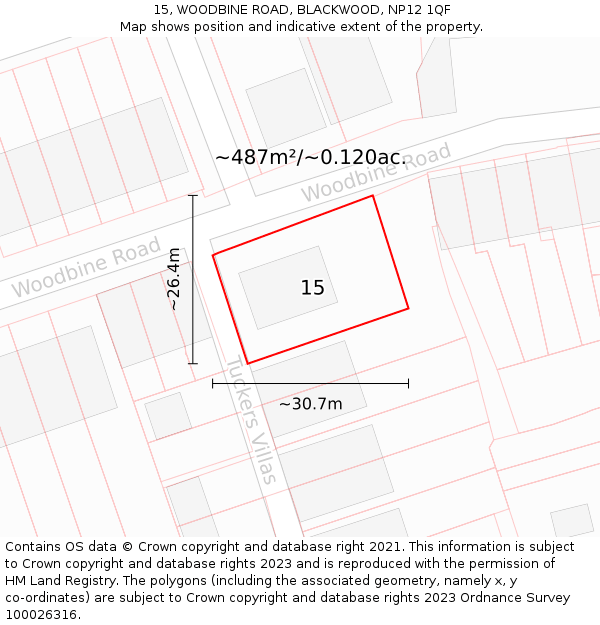 15, WOODBINE ROAD, BLACKWOOD, NP12 1QF: Plot and title map