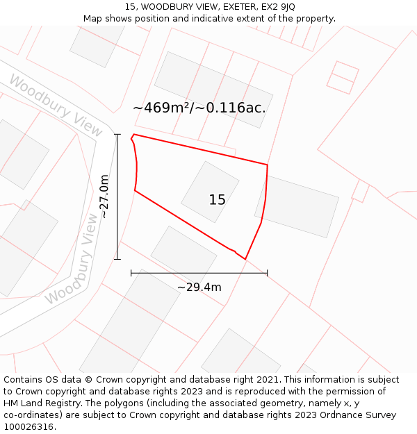 15, WOODBURY VIEW, EXETER, EX2 9JQ: Plot and title map