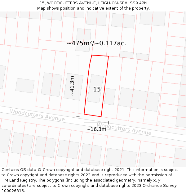 15, WOODCUTTERS AVENUE, LEIGH-ON-SEA, SS9 4PN: Plot and title map