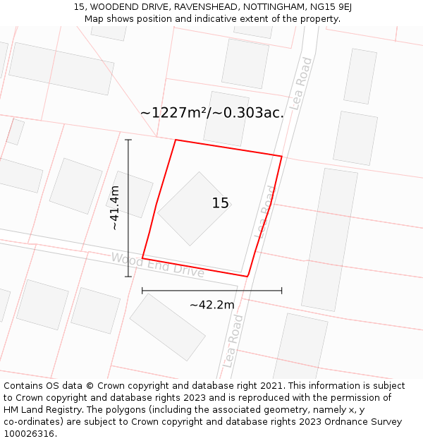 15, WOODEND DRIVE, RAVENSHEAD, NOTTINGHAM, NG15 9EJ: Plot and title map