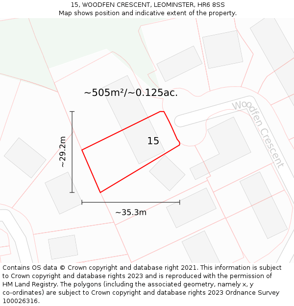15, WOODFEN CRESCENT, LEOMINSTER, HR6 8SS: Plot and title map