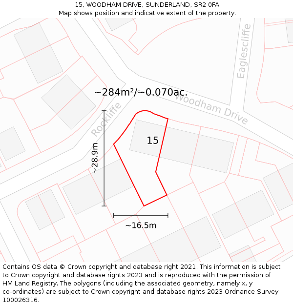 15, WOODHAM DRIVE, SUNDERLAND, SR2 0FA: Plot and title map