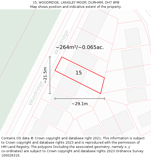 15, WOODRIDGE, LANGLEY MOOR, DURHAM, DH7 8PB: Plot and title map