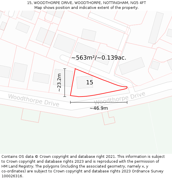 15, WOODTHORPE DRIVE, WOODTHORPE, NOTTINGHAM, NG5 4FT: Plot and title map