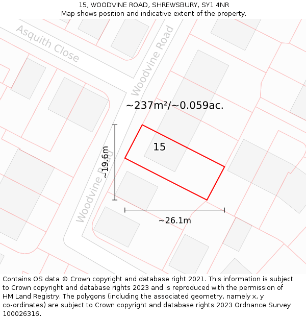 15, WOODVINE ROAD, SHREWSBURY, SY1 4NR: Plot and title map