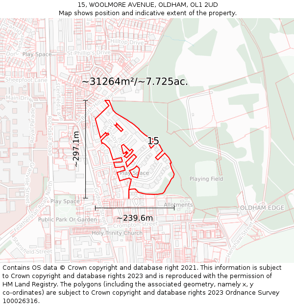 15, WOOLMORE AVENUE, OLDHAM, OL1 2UD: Plot and title map