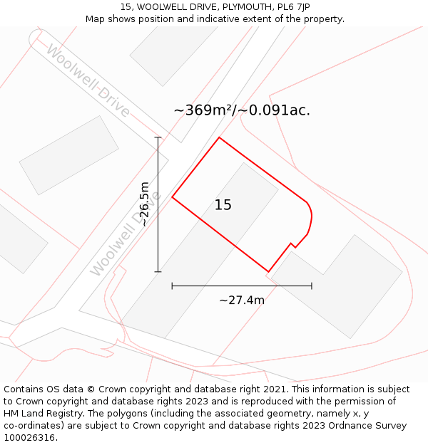 15, WOOLWELL DRIVE, PLYMOUTH, PL6 7JP: Plot and title map