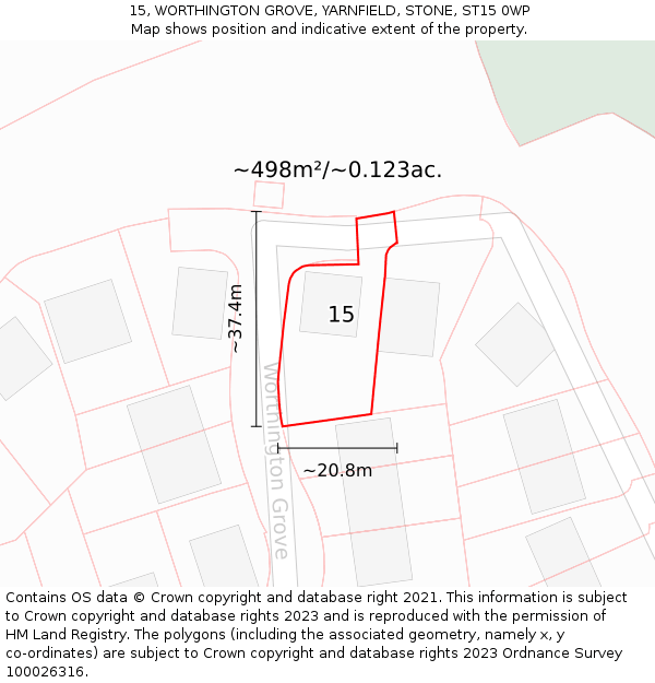 15, WORTHINGTON GROVE, YARNFIELD, STONE, ST15 0WP: Plot and title map