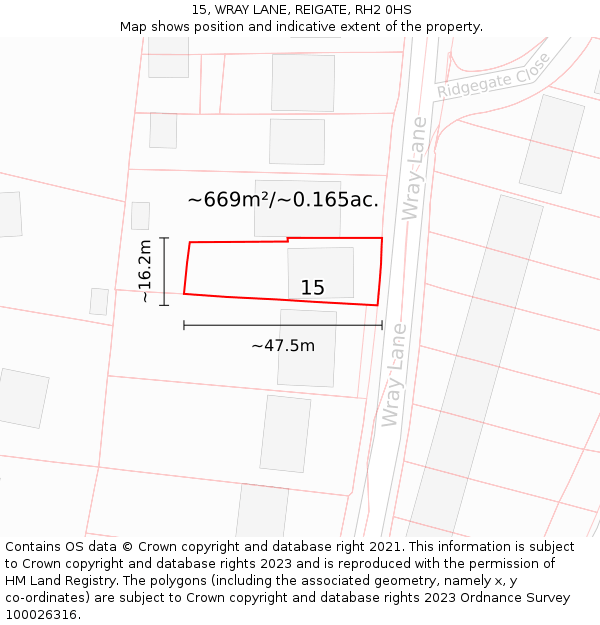 15, WRAY LANE, REIGATE, RH2 0HS: Plot and title map