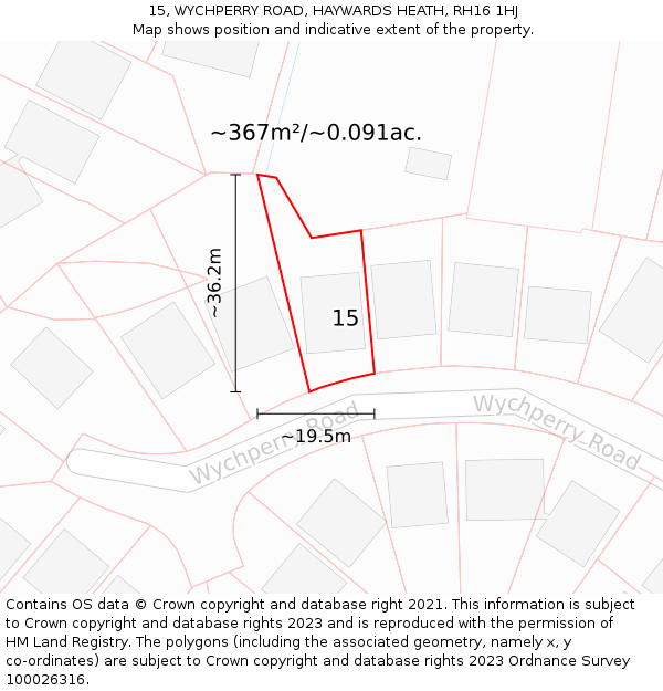 15, WYCHPERRY ROAD, HAYWARDS HEATH, RH16 1HJ: Plot and title map