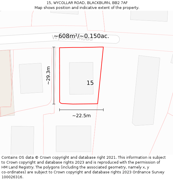 15, WYCOLLAR ROAD, BLACKBURN, BB2 7AF: Plot and title map