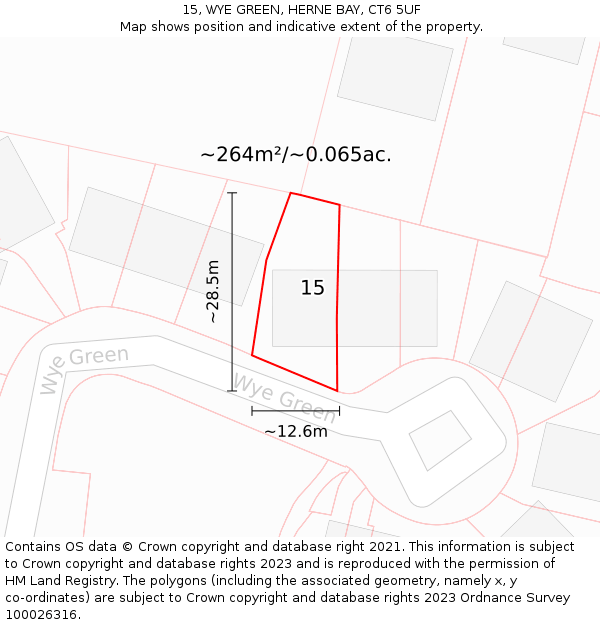 15, WYE GREEN, HERNE BAY, CT6 5UF: Plot and title map