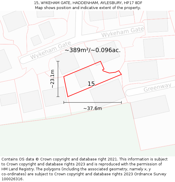 15, WYKEHAM GATE, HADDENHAM, AYLESBURY, HP17 8DF: Plot and title map