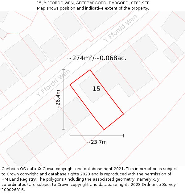 15, Y FFORDD WEN, ABERBARGOED, BARGOED, CF81 9EE: Plot and title map