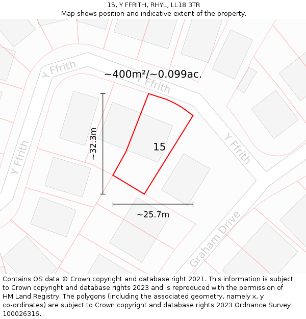 15, Y FFRITH, RHYL, LL18 3TR: Plot and title map