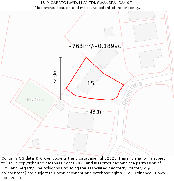 15, Y GARREG LWYD, LLANEDI, SWANSEA, SA4 0ZL: Plot and title map