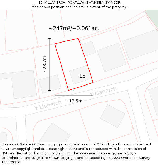 15, Y LLANERCH, PONTLLIW, SWANSEA, SA4 9DR: Plot and title map