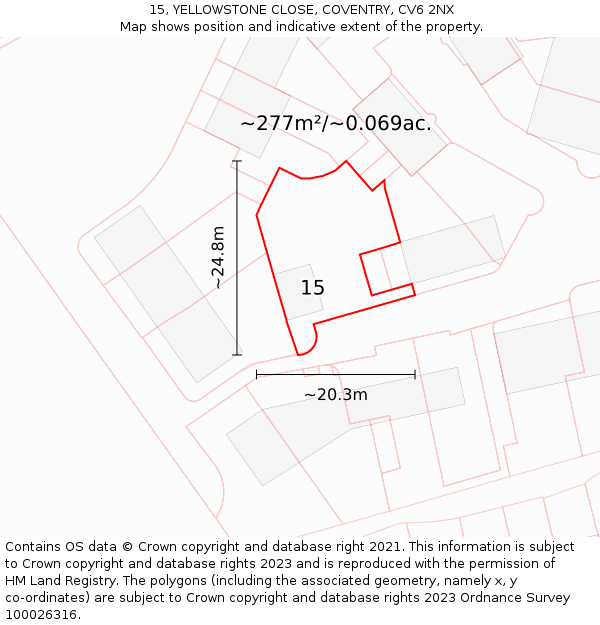 15, YELLOWSTONE CLOSE, COVENTRY, CV6 2NX: Plot and title map