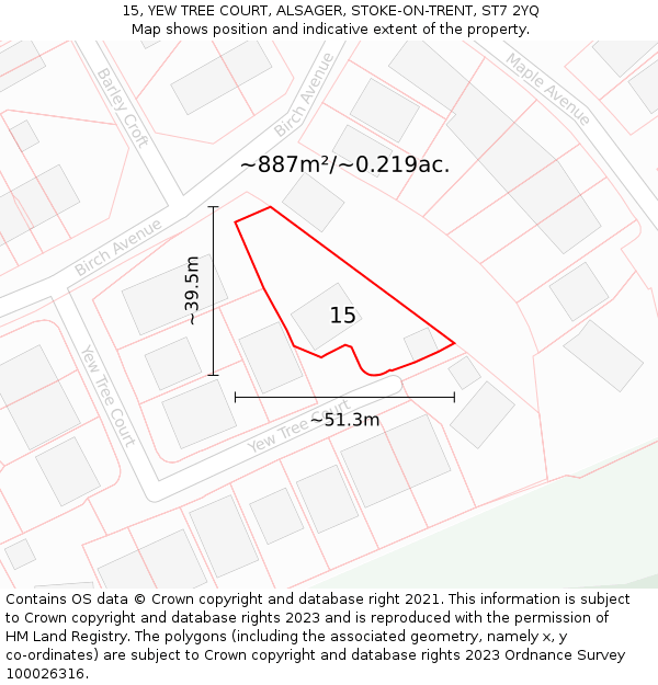 15, YEW TREE COURT, ALSAGER, STOKE-ON-TRENT, ST7 2YQ: Plot and title map