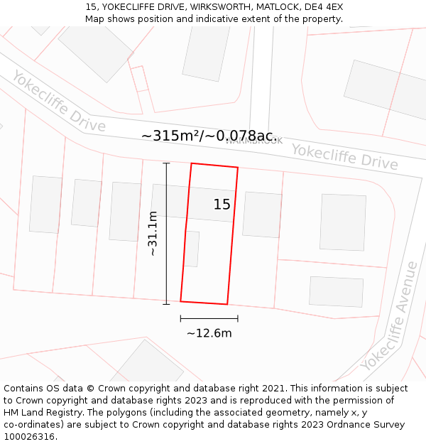 15, YOKECLIFFE DRIVE, WIRKSWORTH, MATLOCK, DE4 4EX: Plot and title map