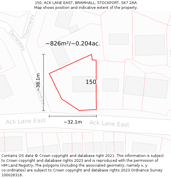 150, ACK LANE EAST, BRAMHALL, STOCKPORT, SK7 2AA: Plot and title map