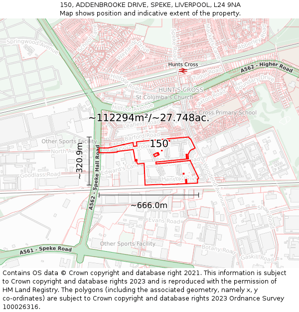 150, ADDENBROOKE DRIVE, SPEKE, LIVERPOOL, L24 9NA: Plot and title map