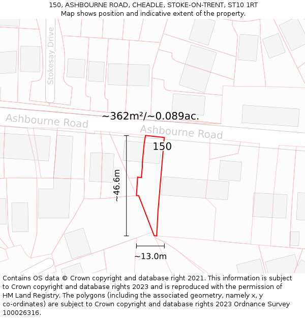 150, ASHBOURNE ROAD, CHEADLE, STOKE-ON-TRENT, ST10 1RT: Plot and title map