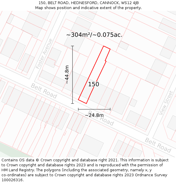 150, BELT ROAD, HEDNESFORD, CANNOCK, WS12 4JB: Plot and title map