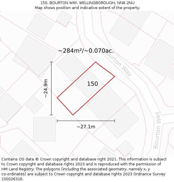 150, BOURTON WAY, WELLINGBOROUGH, NN8 2NU: Plot and title map