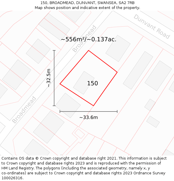 150, BROADMEAD, DUNVANT, SWANSEA, SA2 7RB: Plot and title map