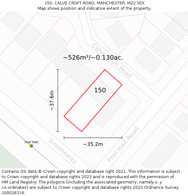 150, CALVE CROFT ROAD, MANCHESTER, M22 5EX: Plot and title map