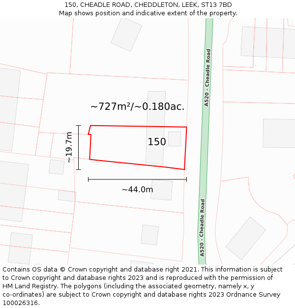 150, CHEADLE ROAD, CHEDDLETON, LEEK, ST13 7BD: Plot and title map