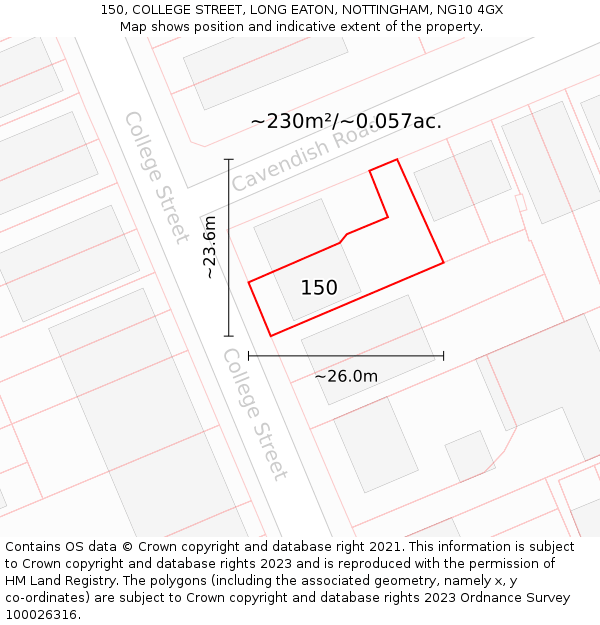 150, COLLEGE STREET, LONG EATON, NOTTINGHAM, NG10 4GX: Plot and title map