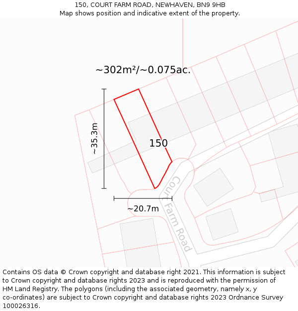 150, COURT FARM ROAD, NEWHAVEN, BN9 9HB: Plot and title map