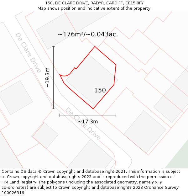 150, DE CLARE DRIVE, RADYR, CARDIFF, CF15 8FY: Plot and title map