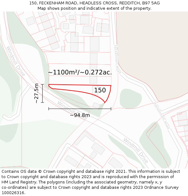 150, FECKENHAM ROAD, HEADLESS CROSS, REDDITCH, B97 5AG: Plot and title map