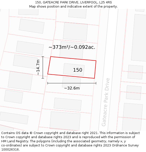 150, GATEACRE PARK DRIVE, LIVERPOOL, L25 4RS: Plot and title map