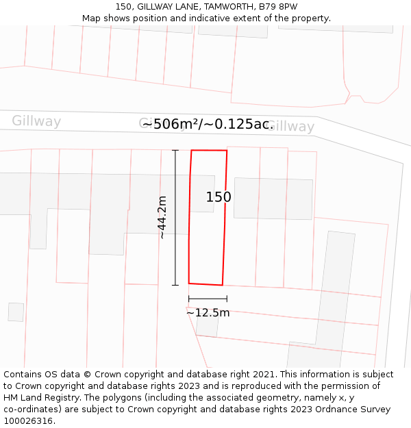 150, GILLWAY LANE, TAMWORTH, B79 8PW: Plot and title map