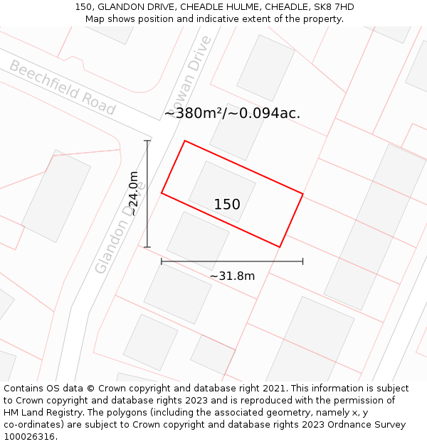 150, GLANDON DRIVE, CHEADLE HULME, CHEADLE, SK8 7HD: Plot and title map