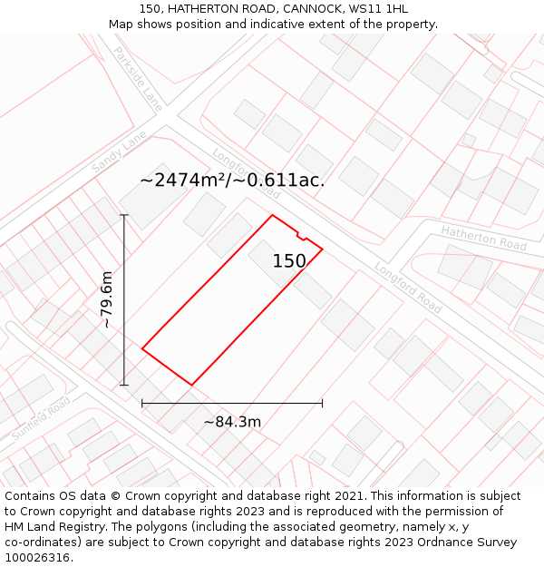 150, HATHERTON ROAD, CANNOCK, WS11 1HL: Plot and title map