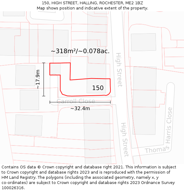 150, HIGH STREET, HALLING, ROCHESTER, ME2 1BZ: Plot and title map