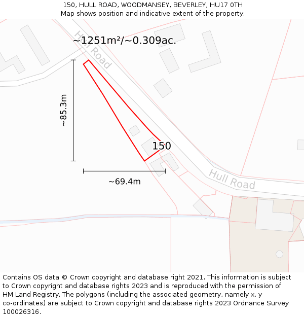 150, HULL ROAD, WOODMANSEY, BEVERLEY, HU17 0TH: Plot and title map